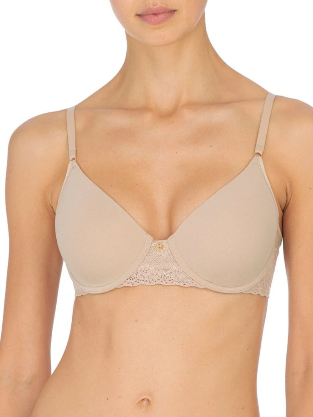 NATORI Bliss Perfection Contour Underwire Lace Trim T-Shirt Bra in Cafe 32DD NEW